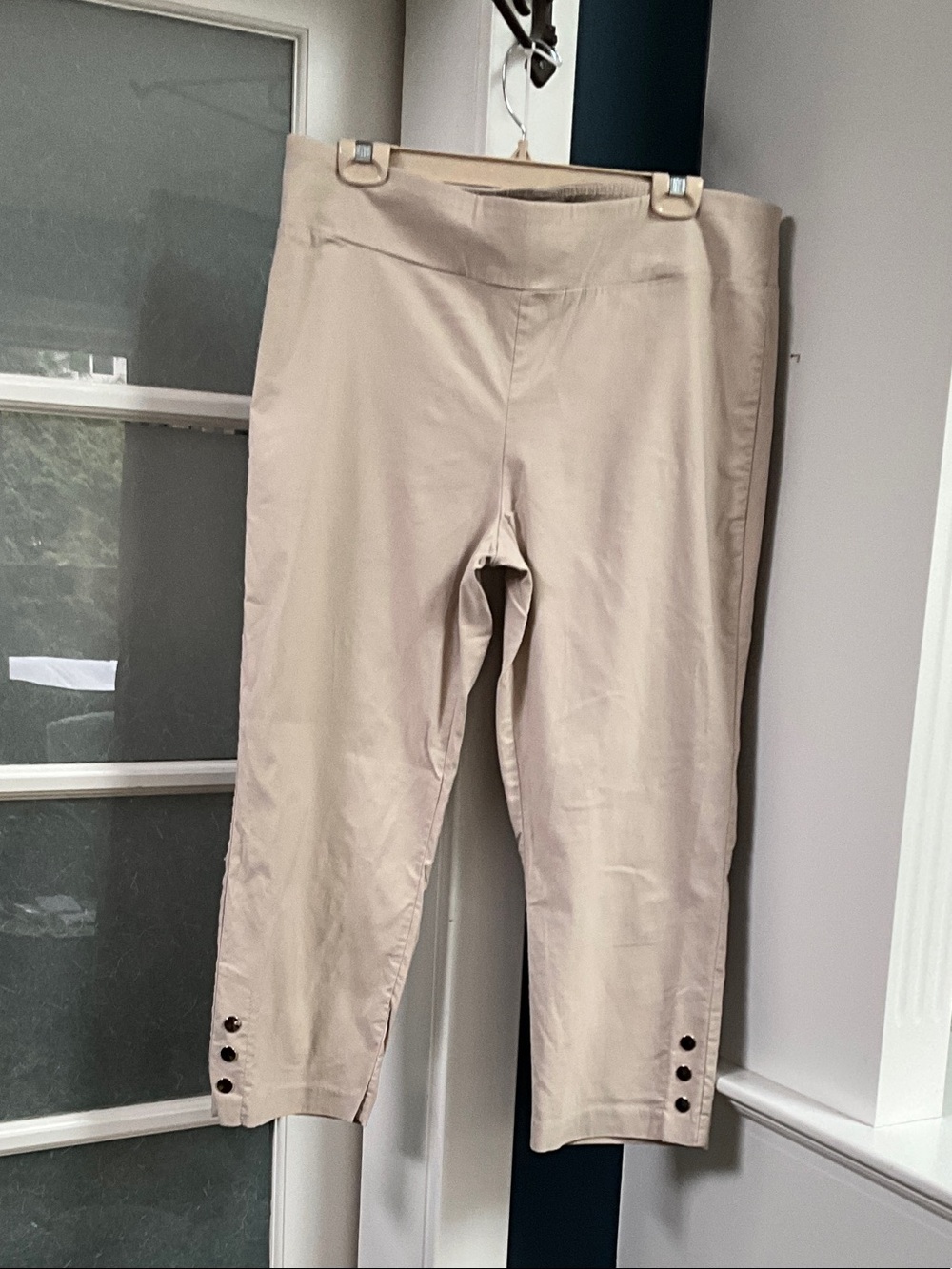 Women's Cream Capri Pants with Button Cuff